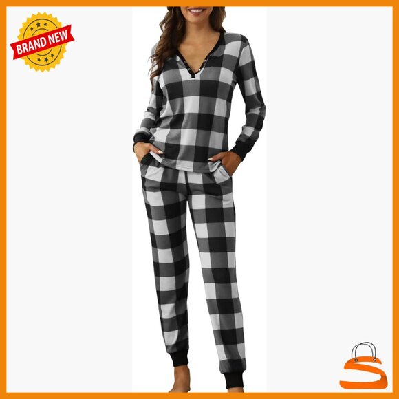 Other - Large Cotton Pajama Set Henley Neck Long Sleeve Lounge Wear